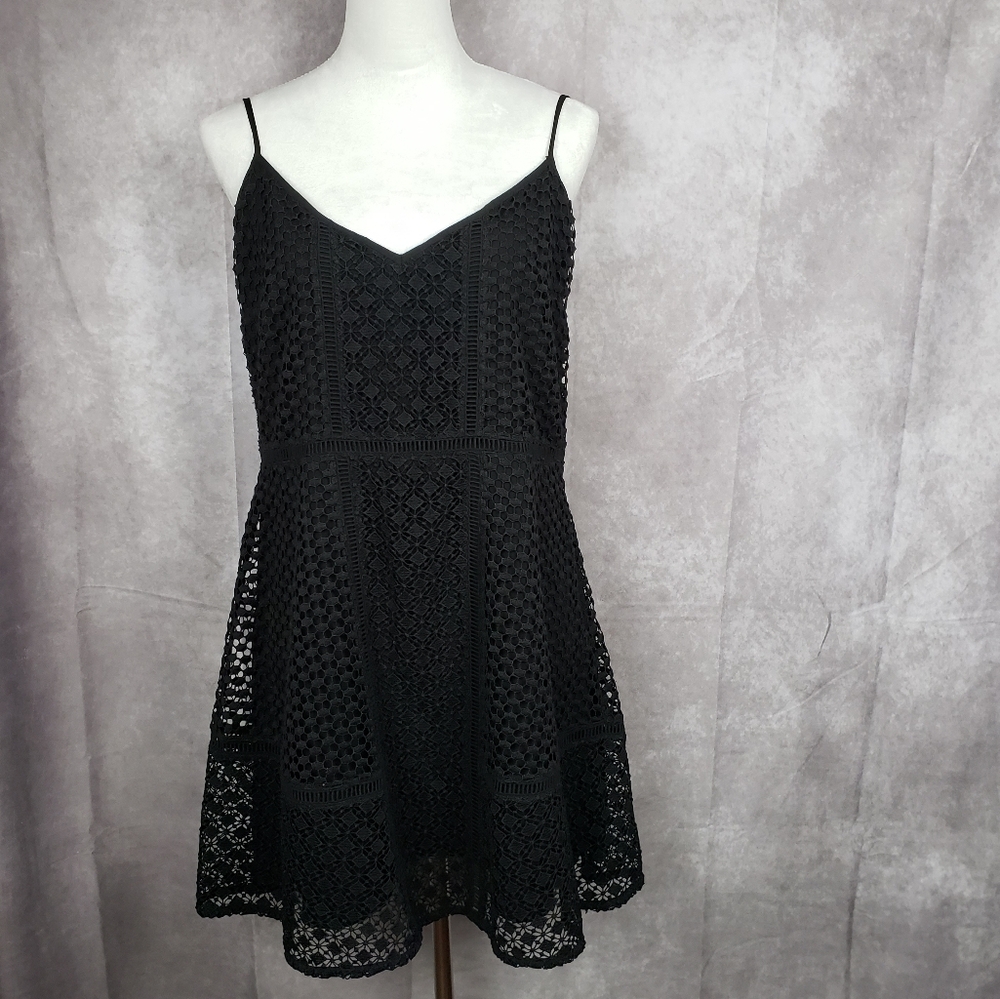 Abercrombie & Fitch Womens Crochet Lace Skater Mini Black Dress Size L